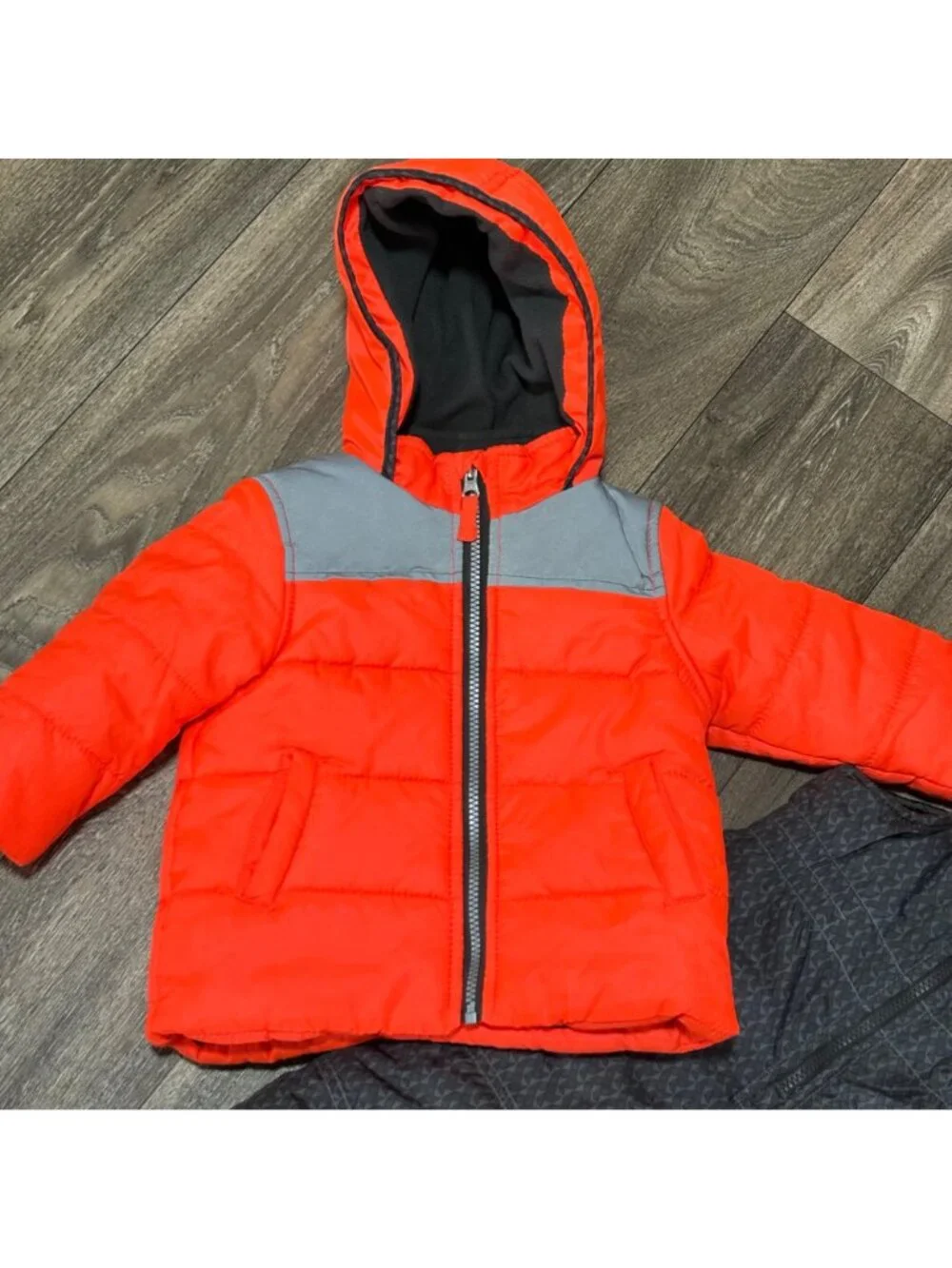 Carters Toddler Snowsuit Set Orange Gray Size 18M Winter Jacket Bib Overalls